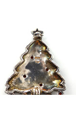 Sterling Christmas Tree with Garnet Ornaments and Marcasites Brooch