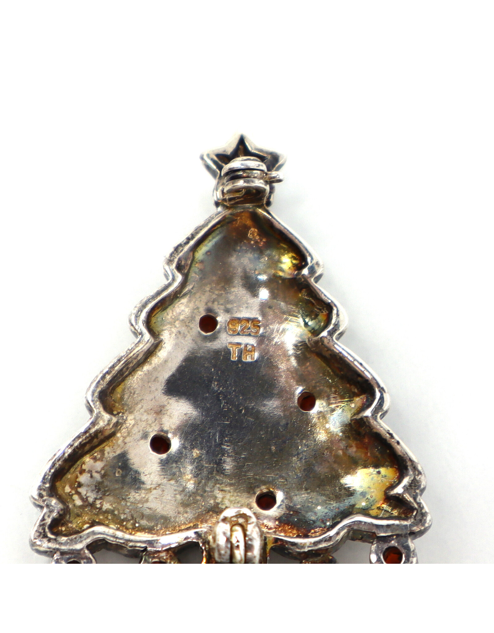 Sterling Christmas Tree with Garnet Ornaments and Marcasites Brooch