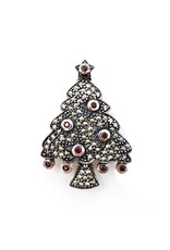 Sterling Christmas Tree with Garnet Ornaments and Marcasites Brooch