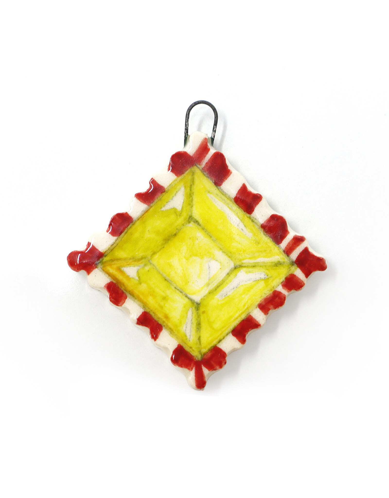 Atomic Girl Pottery Whimsical Gem Lozenge Hand-Made Ceramic Art Ornament