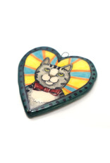 Atomic Girl Pottery Whimsical Cat Heart Hand-Made Ceramic Art Ornament