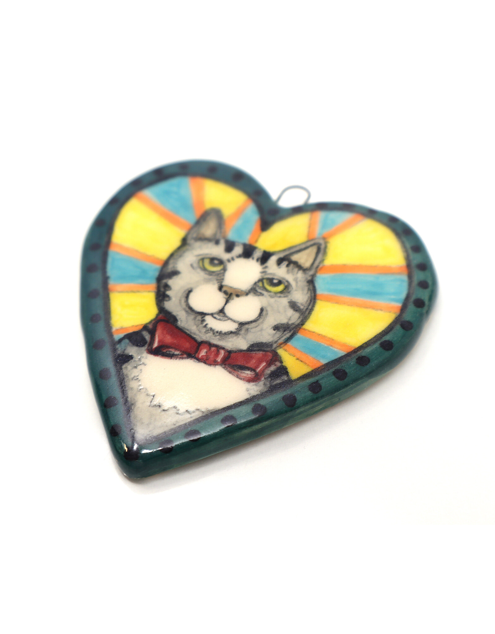 Atomic Girl Pottery Whimsical Cat Heart Hand-Made Ceramic Art Ornament