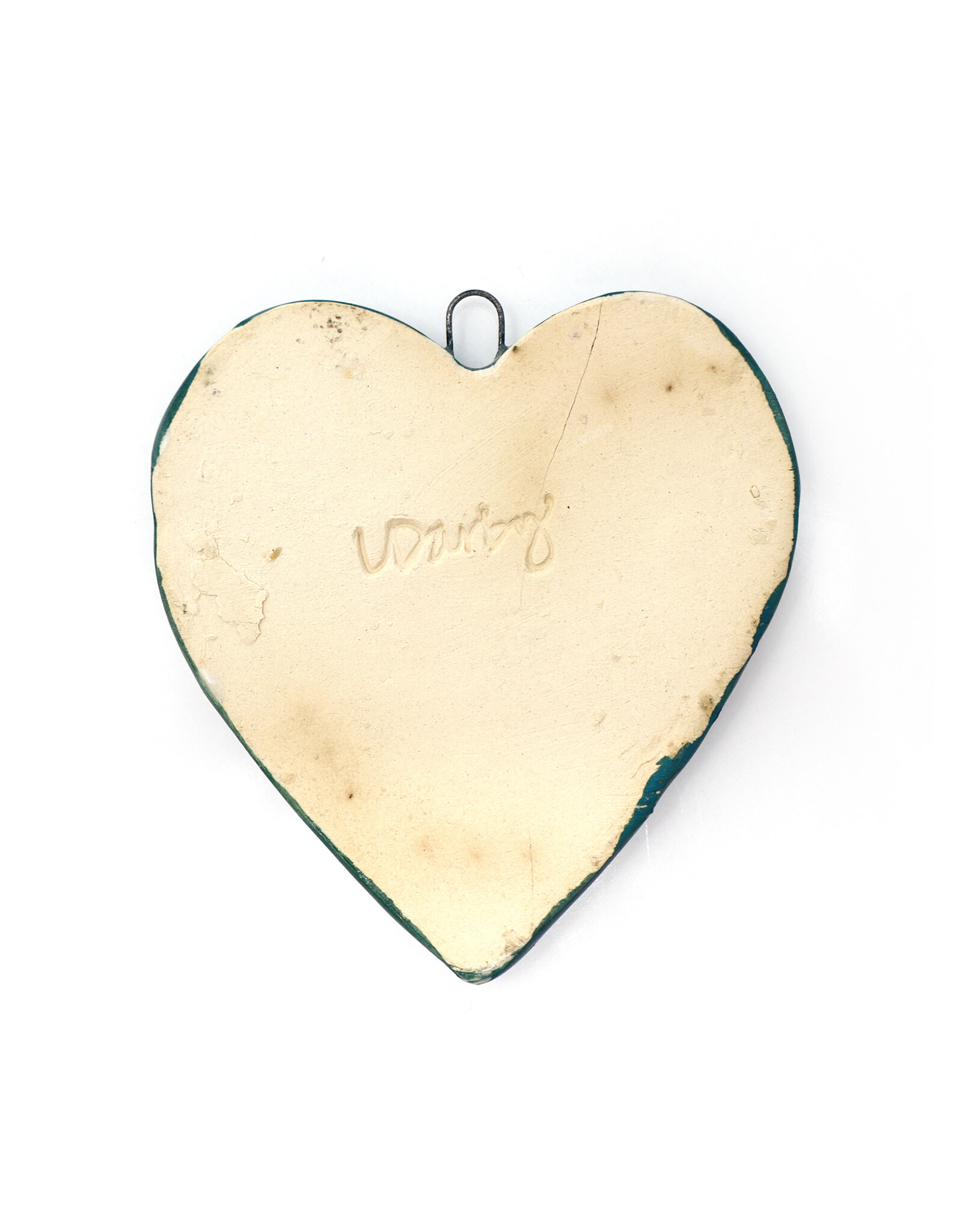 Atomic Girl Pottery Whimsical Cat Heart Hand-Made Ceramic Art Ornament