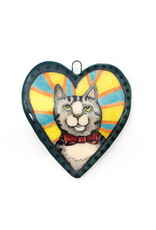 Atomic Girl Pottery Whimsical Cat Heart Hand-Made Ceramic Art Ornament