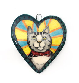Atomic Girl Pottery Whimsical Cat Heart Hand-Made Ceramic Art Ornament