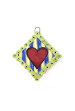 Atomic Girl Pottery Whimsical Heart Lozenge Hand-Made Ceramic Art Ornament