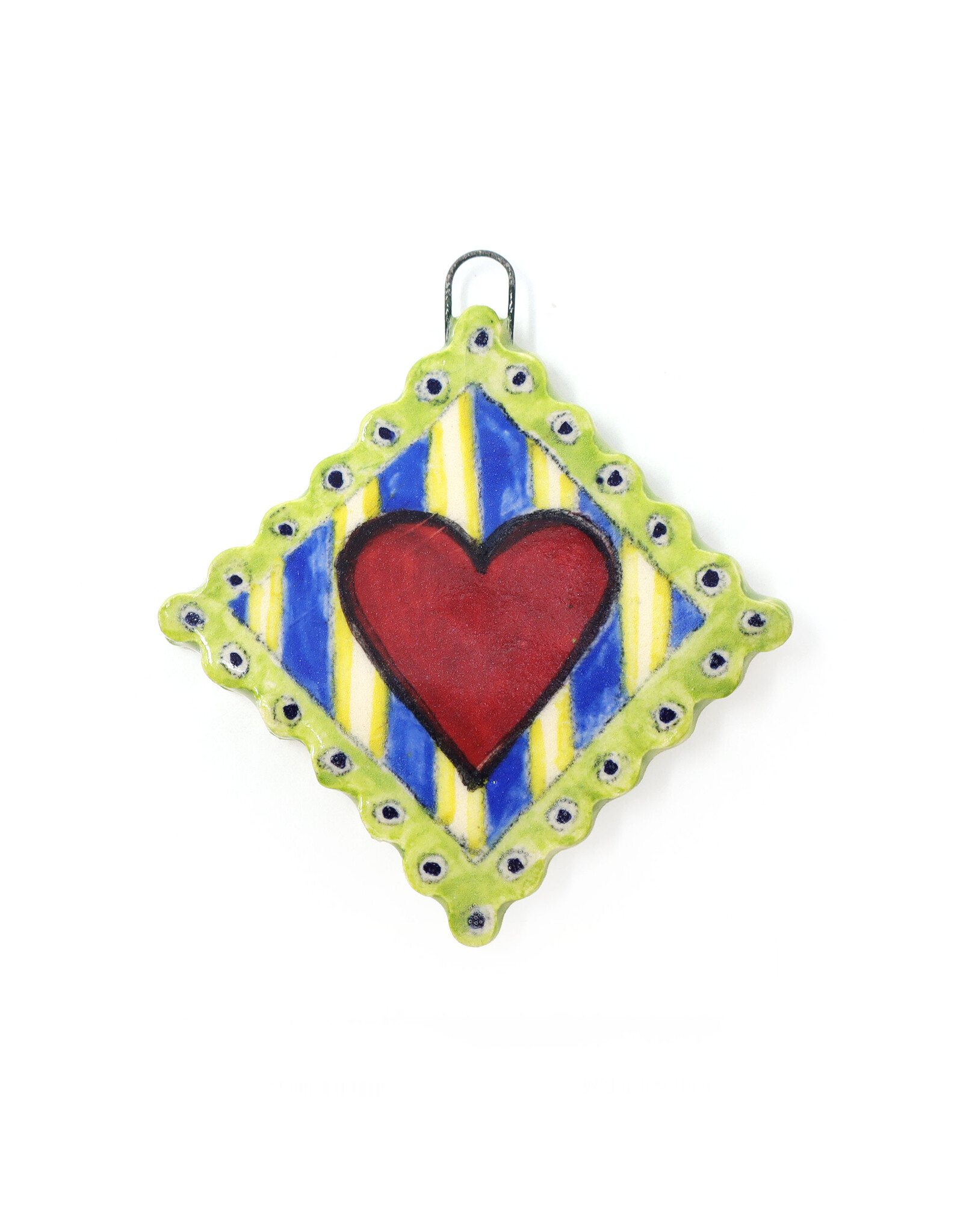 Atomic Girl Pottery Whimsical Heart Lozenge Hand-Made Ceramic Art Ornament