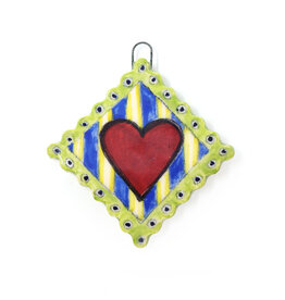 Atomic Girl Pottery Whimsical Heart Lozenge Hand-Made Ceramic Art Ornament