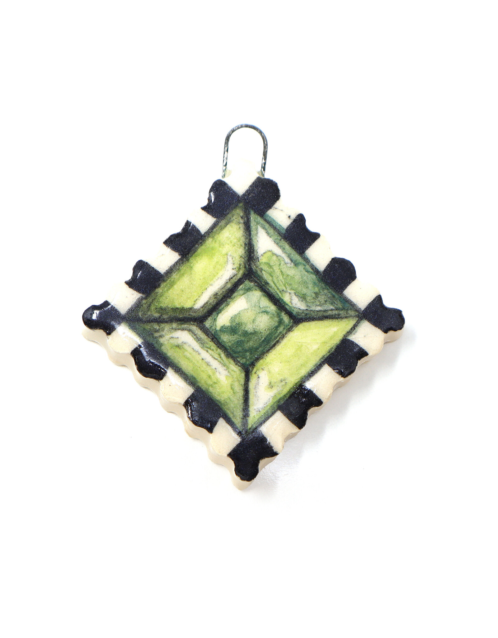 Atomic Girl Pottery Whimsical Gem Lozenge Hand-Made Ceramic Art Ornament