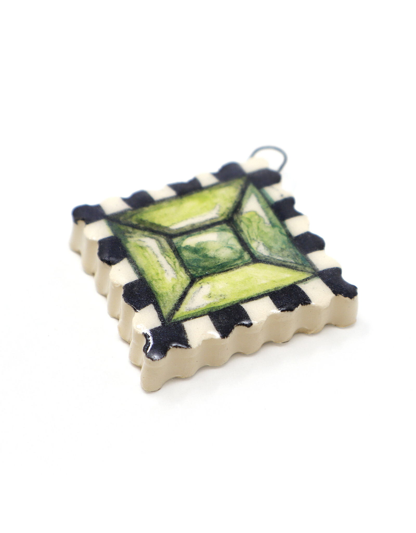 Atomic Girl Pottery Whimsical Gem Lozenge Hand-Made Ceramic Art Ornament