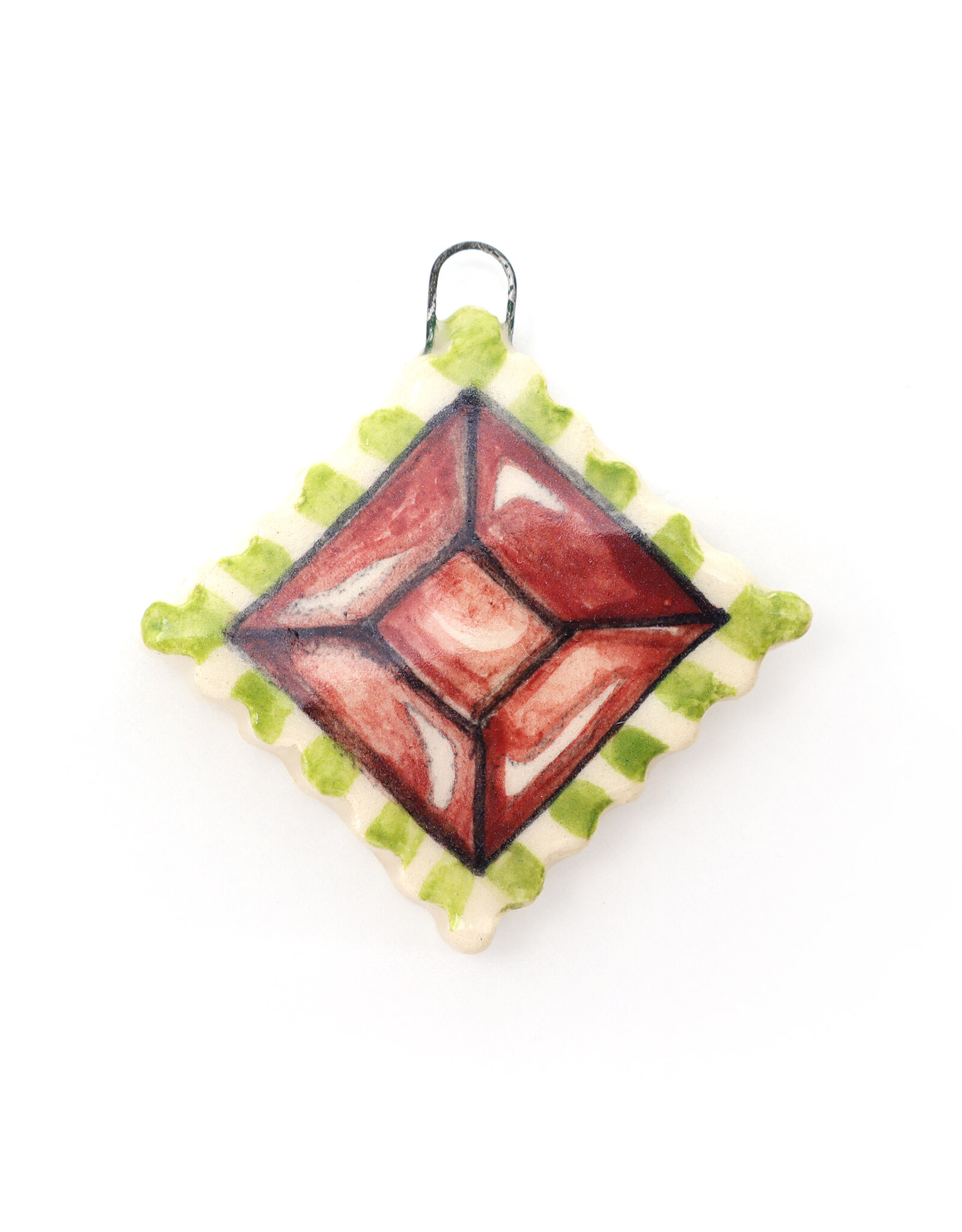 Atomic Girl Pottery Whimsical Gem Lozenge Hand-Made Ceramic Art Ornament