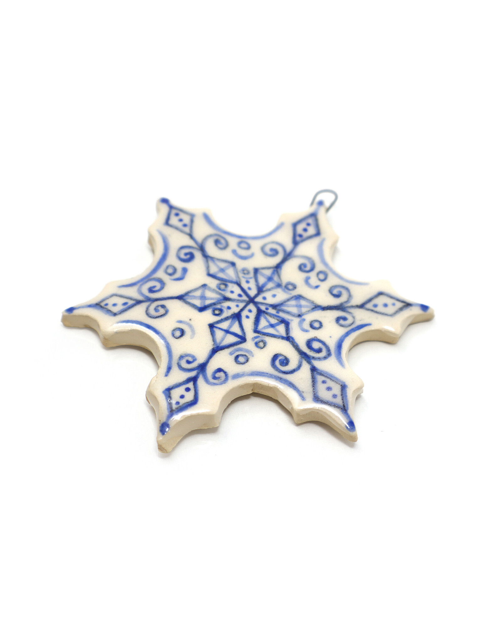 Atomic Girl Pottery Medium Whimsical Snowflake Hand-Made Ceramic Christmas Ornament