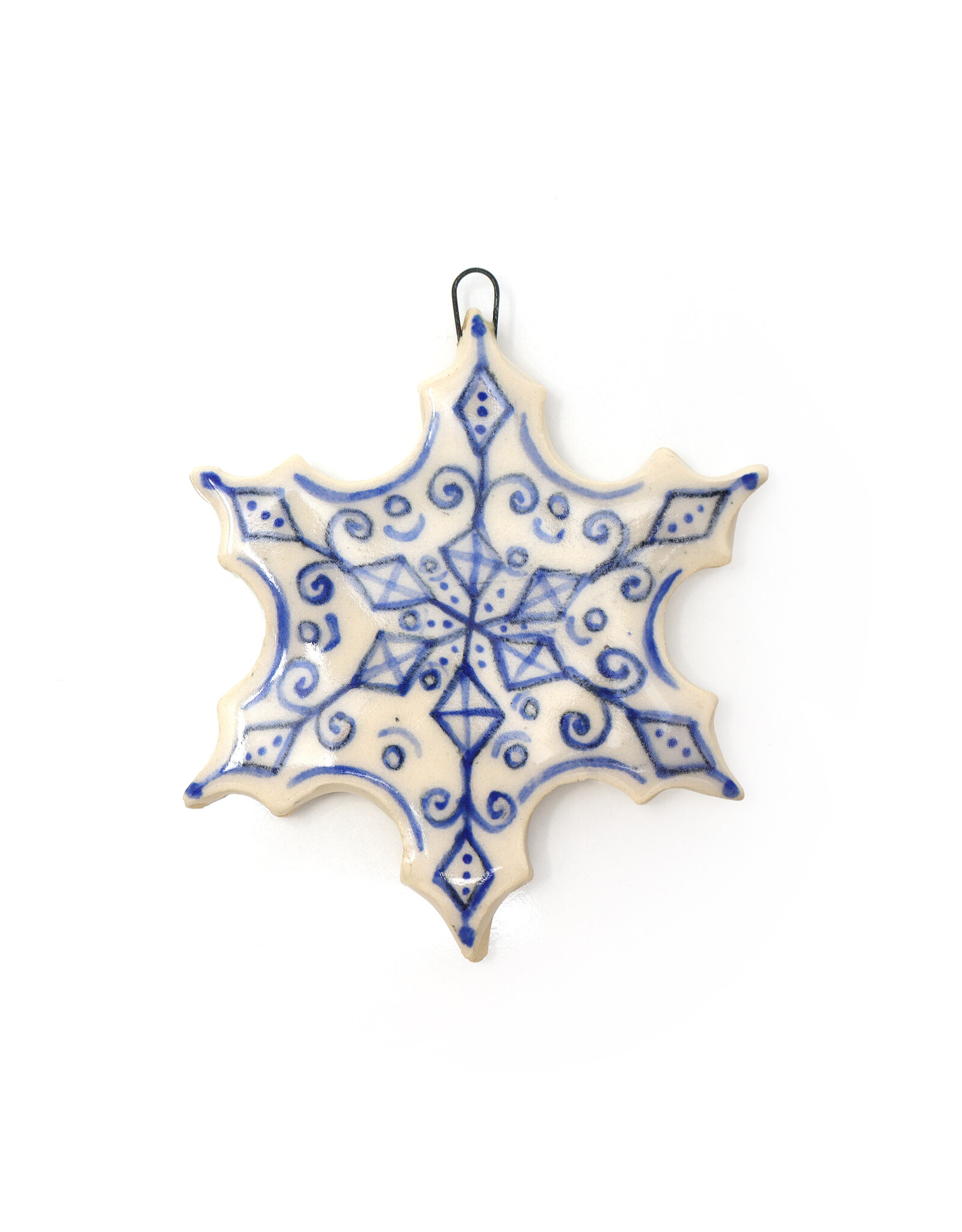 Atomic Girl Pottery Medium Whimsical Snowflake Hand-Made Ceramic Christmas Ornament