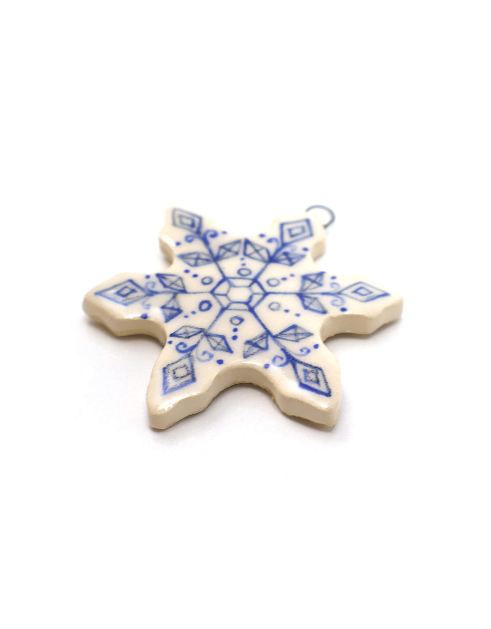 Atomic Girl Pottery Small Whimsical Snowflake Hand-Made Ceramic Christmas Ornament