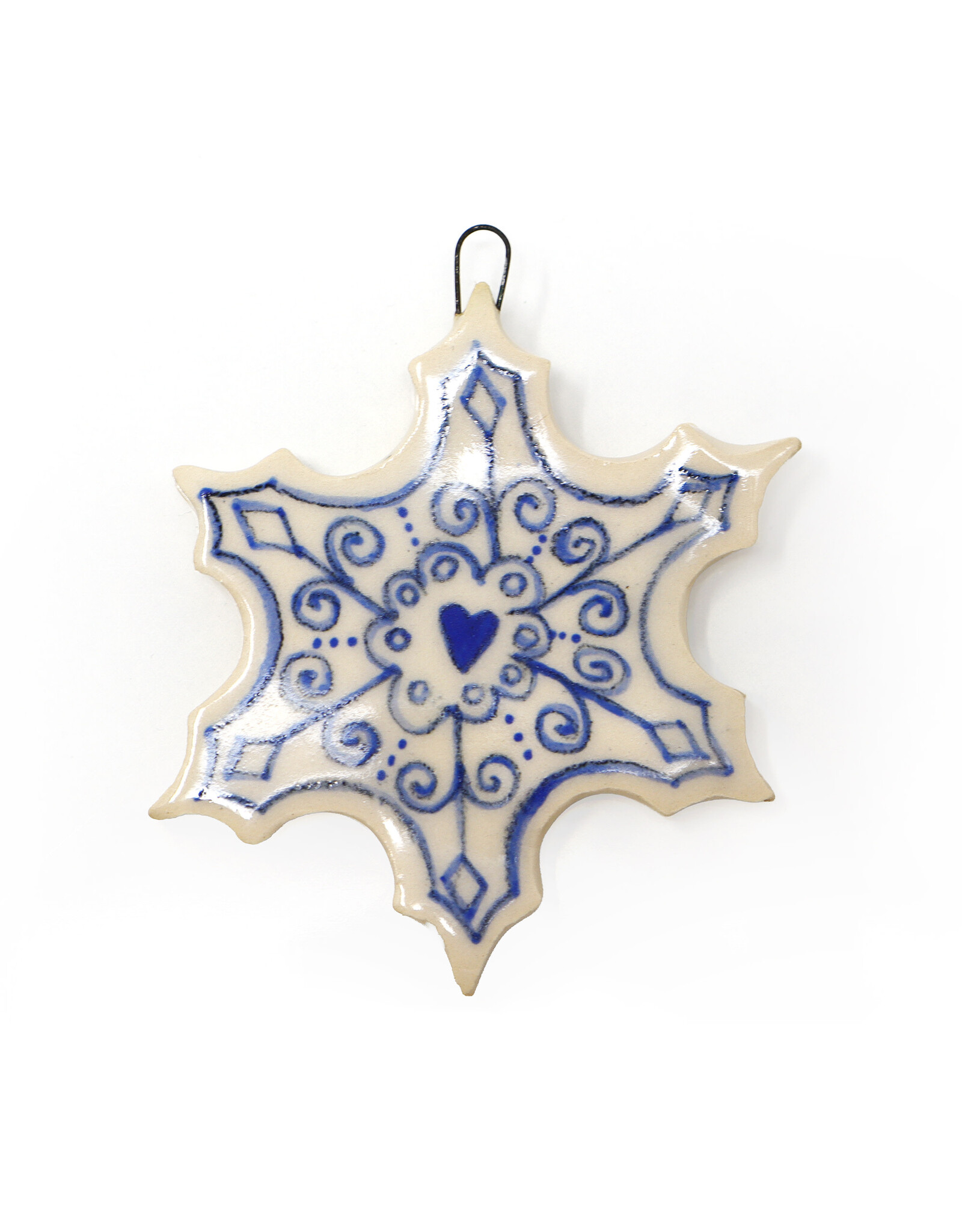 Atomic Girl Pottery Medium Whimsical Snowflake Hand-Made Ceramic Christmas Ornament