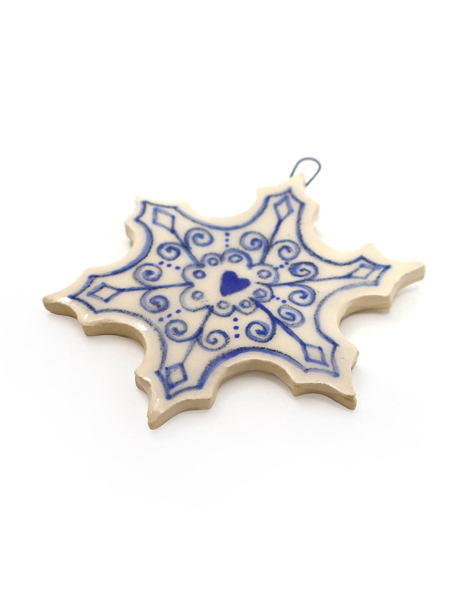 Atomic Girl Pottery Medium Whimsical Snowflake Hand-Made Ceramic Christmas Ornament
