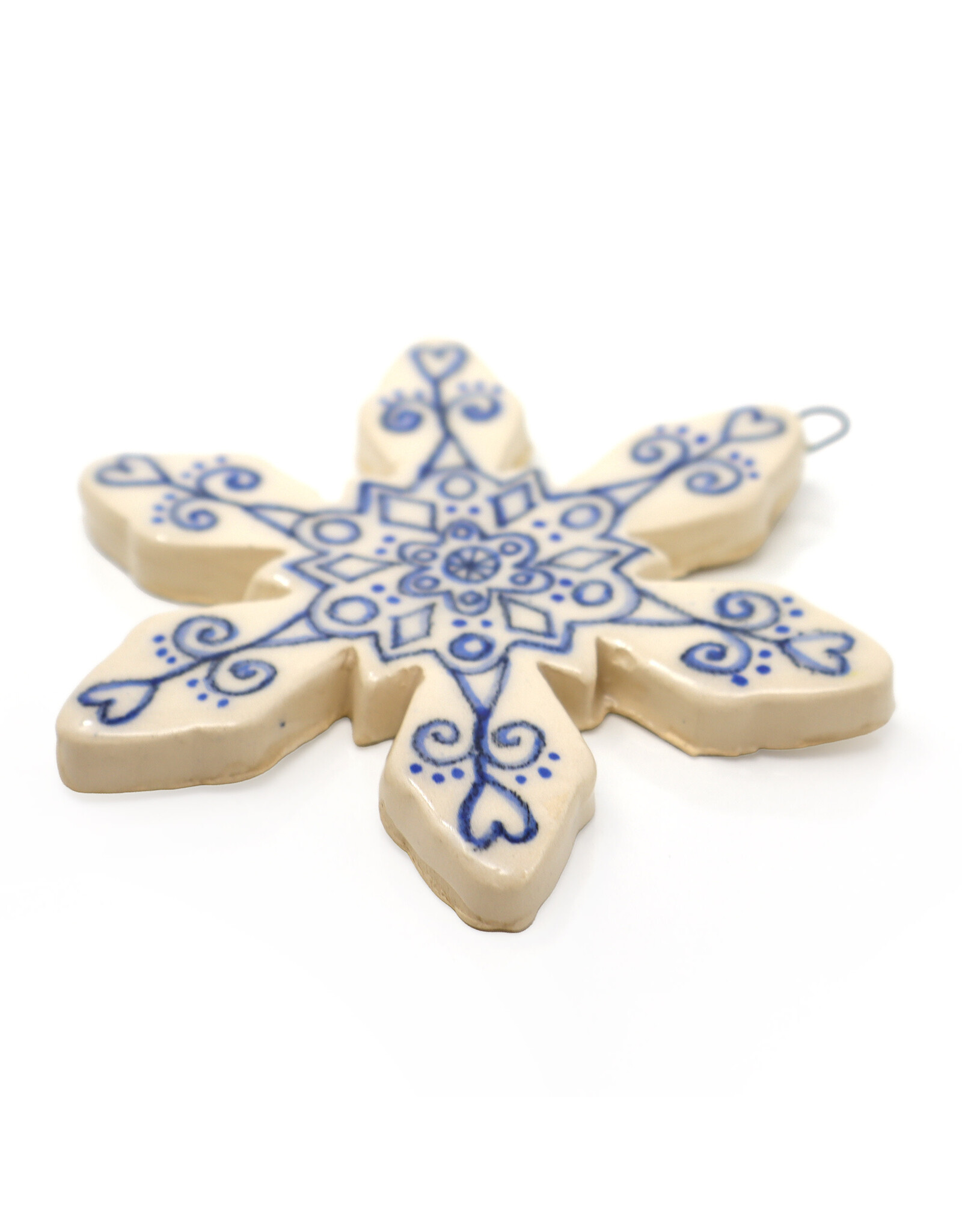 Atomic Girl Pottery Large Whimsical Snowflake Hand-Made Ceramic Christmas Ornament