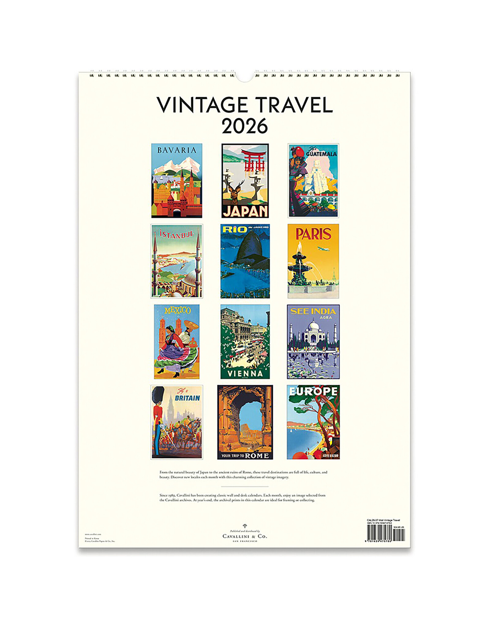 Cavallini Papers & Co. 2026 Wall Calendar Vintage Travel