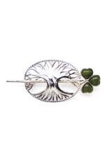 Sterling Tree and Green Connemara Marble Shamrock Brooch in Presentation Box