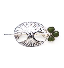 Sterling Tree and Green Connemara Marble Shamrock Brooch in Presentation Box