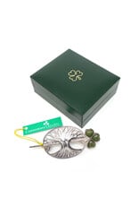 Sterling Tree and Green Connemara Marble Shamrock Brooch in Presentation Box