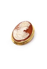 Young Woman with Flowers Cameo Brooch in 18K Gold Setting with Bale