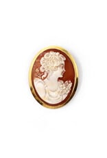 Young Woman with Flowers Cameo Brooch in 18K Gold Setting with Bale