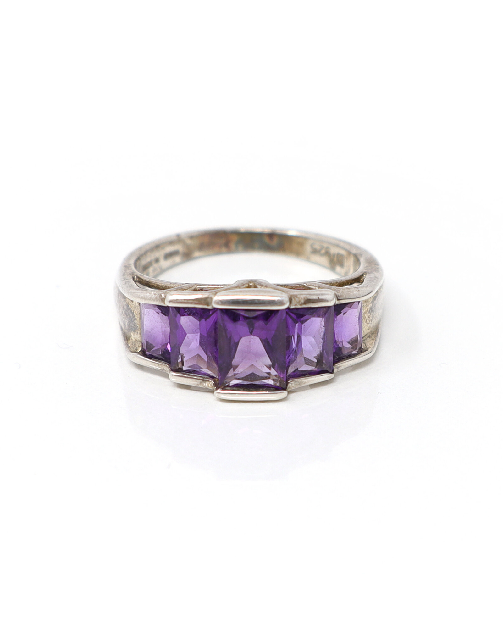 Sterling Ring with 5 Amethyst Baguettes