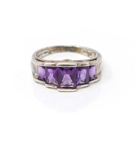 Sterling Ring with 5 Amethyst Baguettes