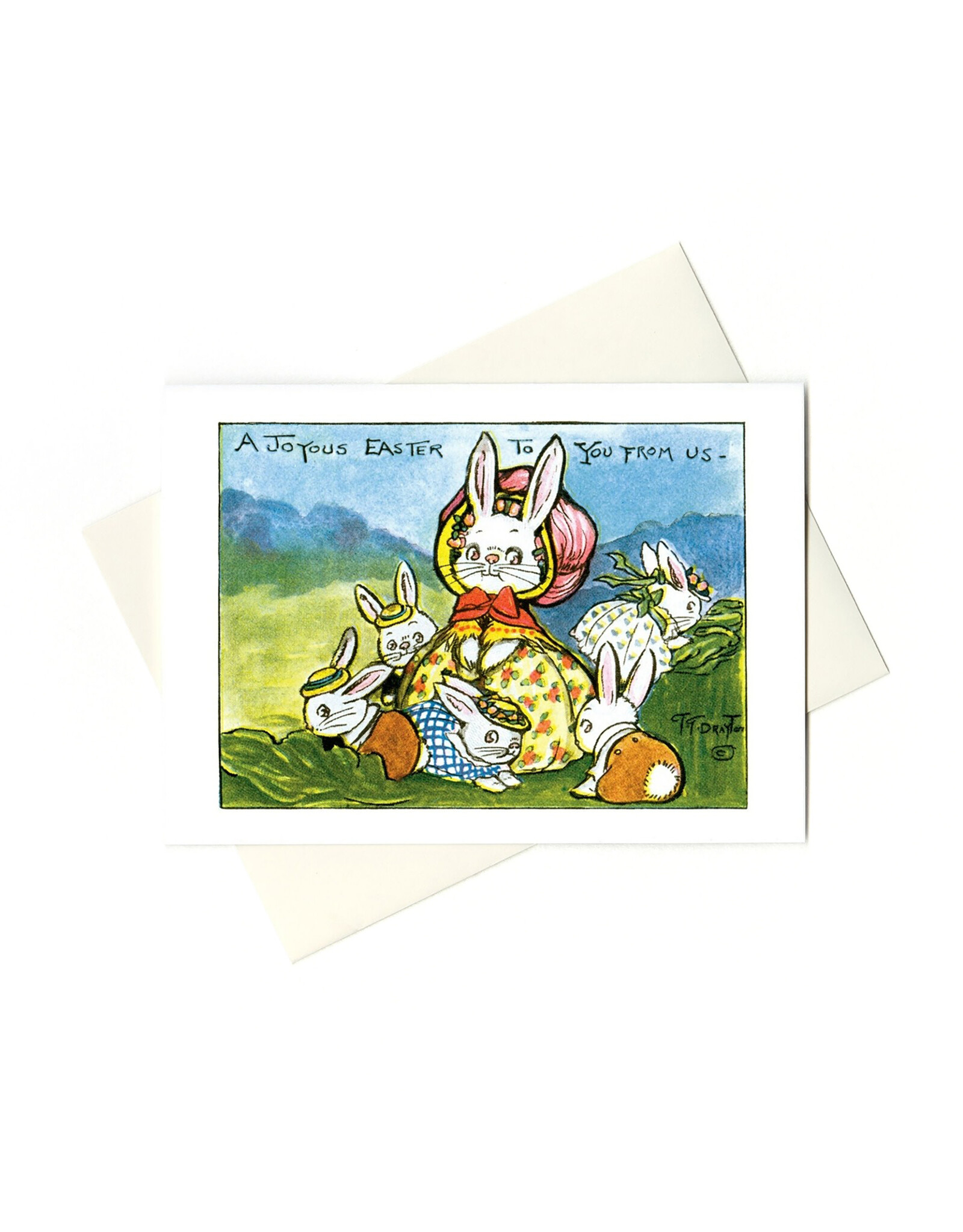 Laughing Elephant Mother Rabbit with Little Rabbits Easter Card