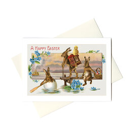 Laughing Elephant Traveling Easter Rabbits Easter Card