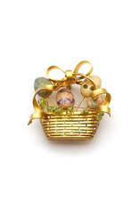 Art Enamel Easter Egg Gold-Colored Brooch