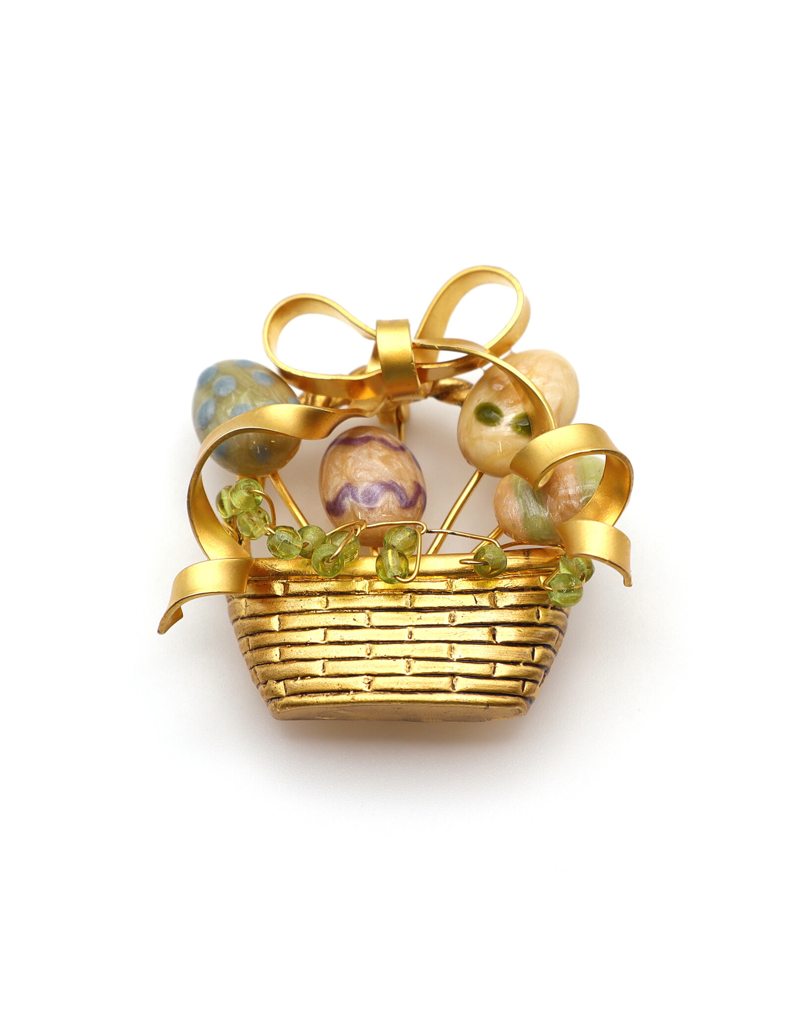 Art Enamel Easter Egg Gold-Colored Brooch
