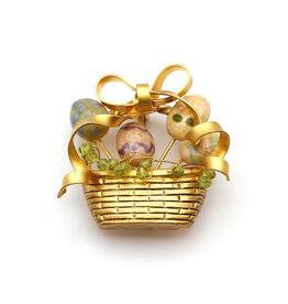 Art Enamel Easter Egg Gold-Colored Brooch