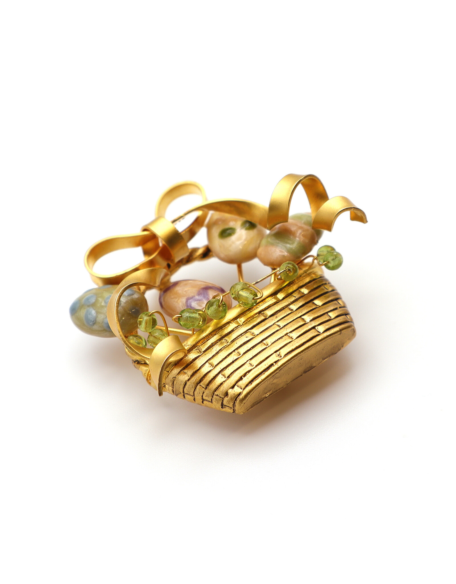 Art Enamel Easter Egg Gold-Colored Brooch
