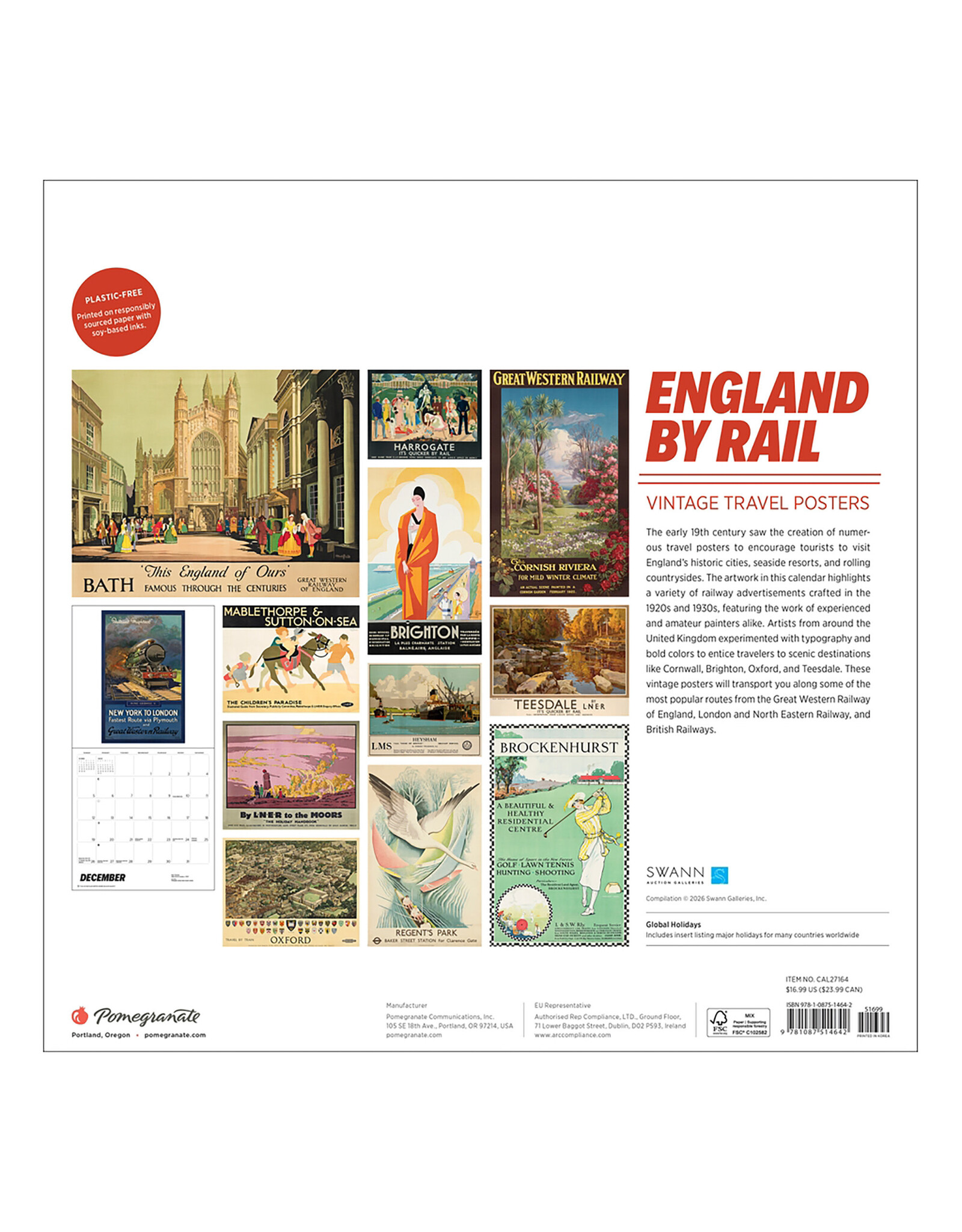 Pomegranate England by Rail: Vintage Travel Posters 2027 Wall Calendar
