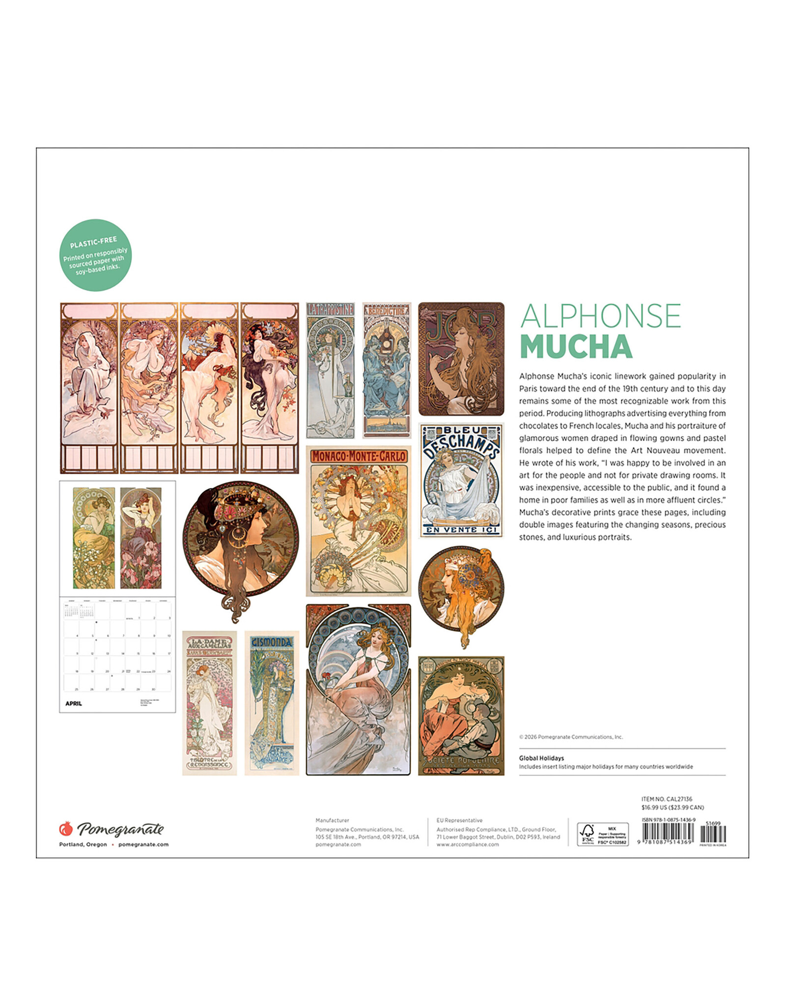 Pomegranate Alphonse Mucha 2027 Wall Calendar