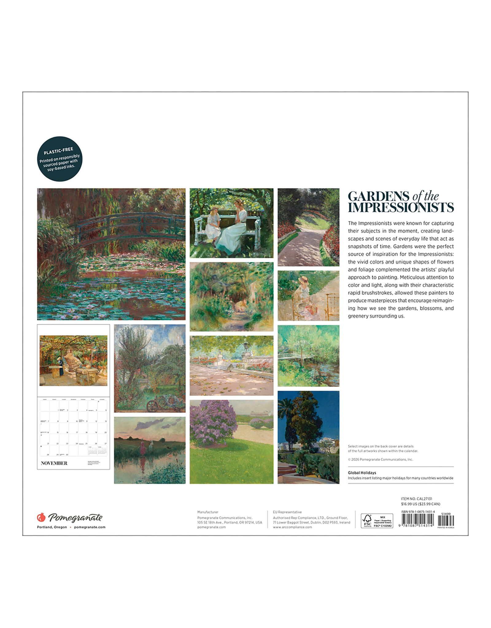 Pomegranate Gardens of the Impressionists 2027 Wall Calendar