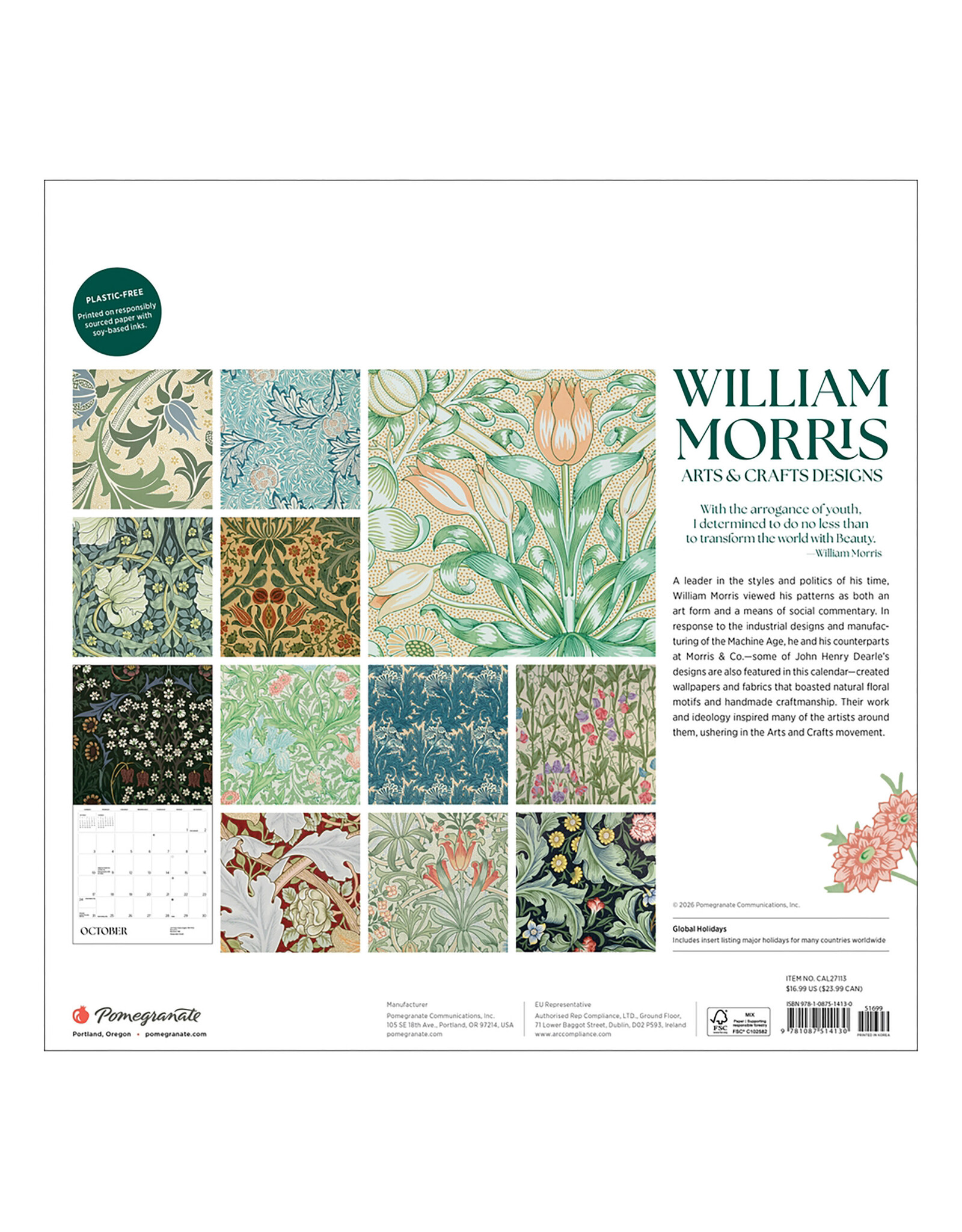 Pomegranate William Morris: Arts & Crafts Designs 2027 Wall Calendar