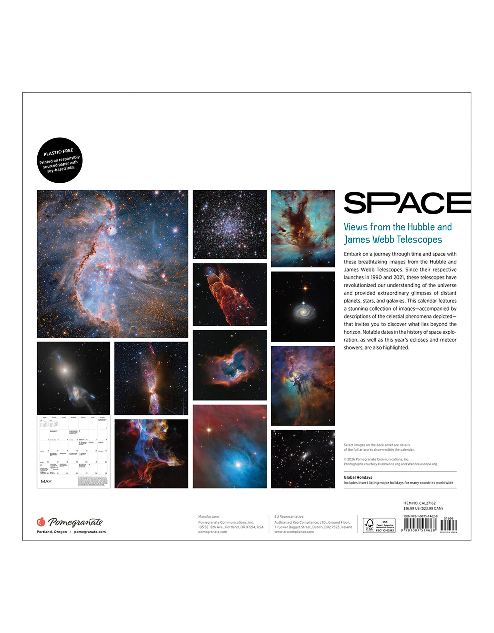 Pomegranate Space: Views from the Hubble and James Webb Telescopes 2027 Wall Calendar