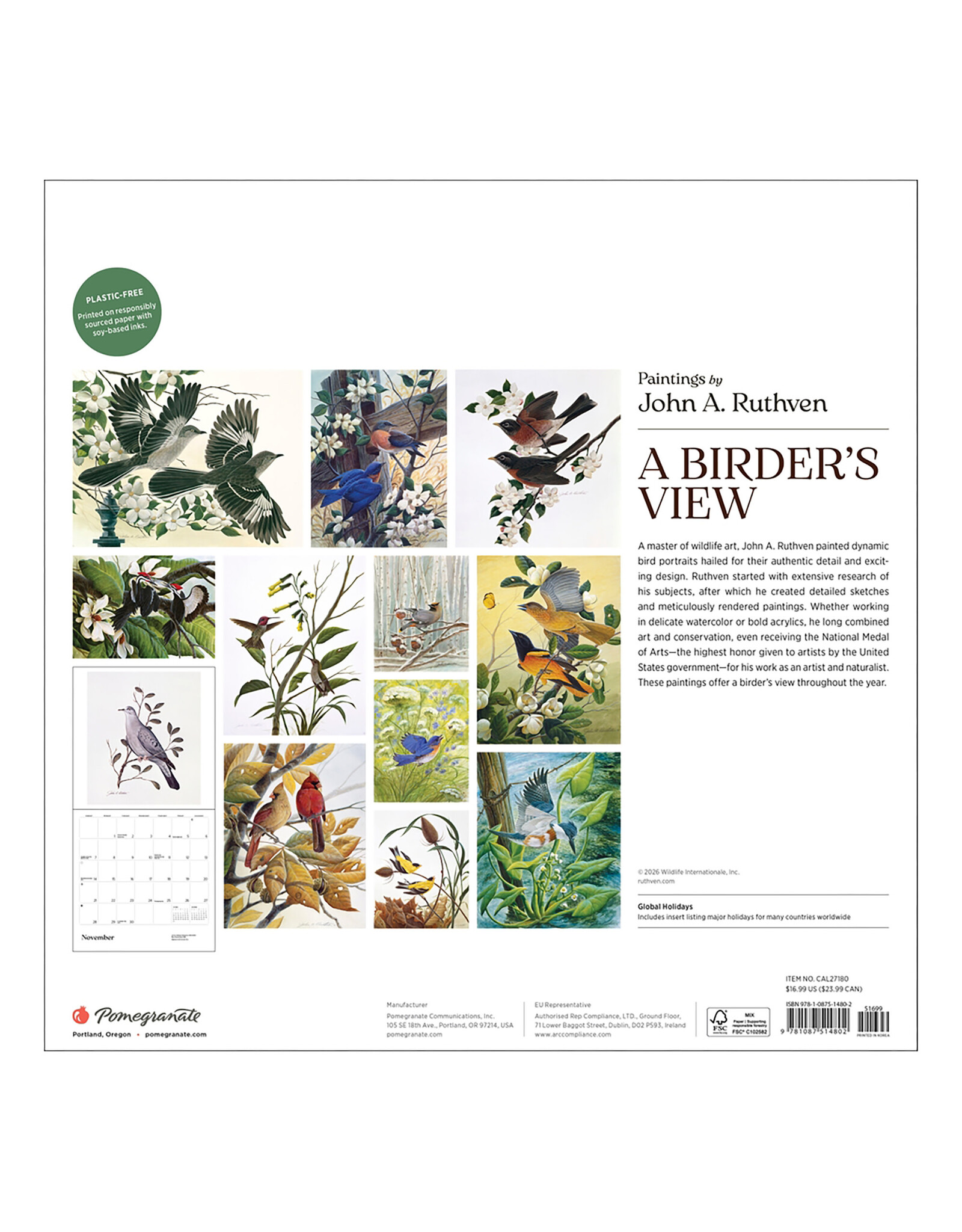 Pomegranate Birder's View: Paintings by John A. Ruthven 2027 Wall Calendar