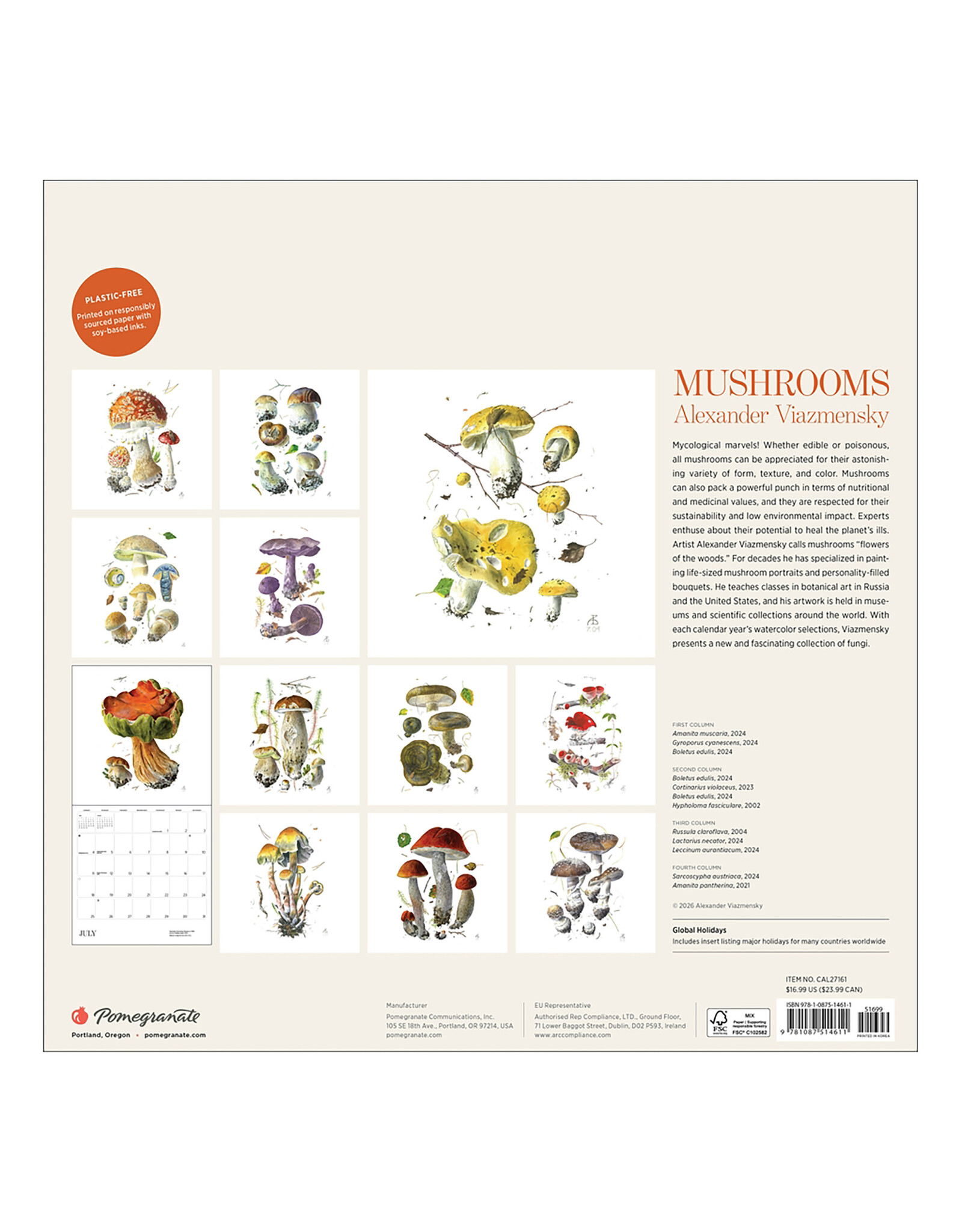 Pomegranate Mushrooms: Alexander Viazmensky 2027 Wall Calendar