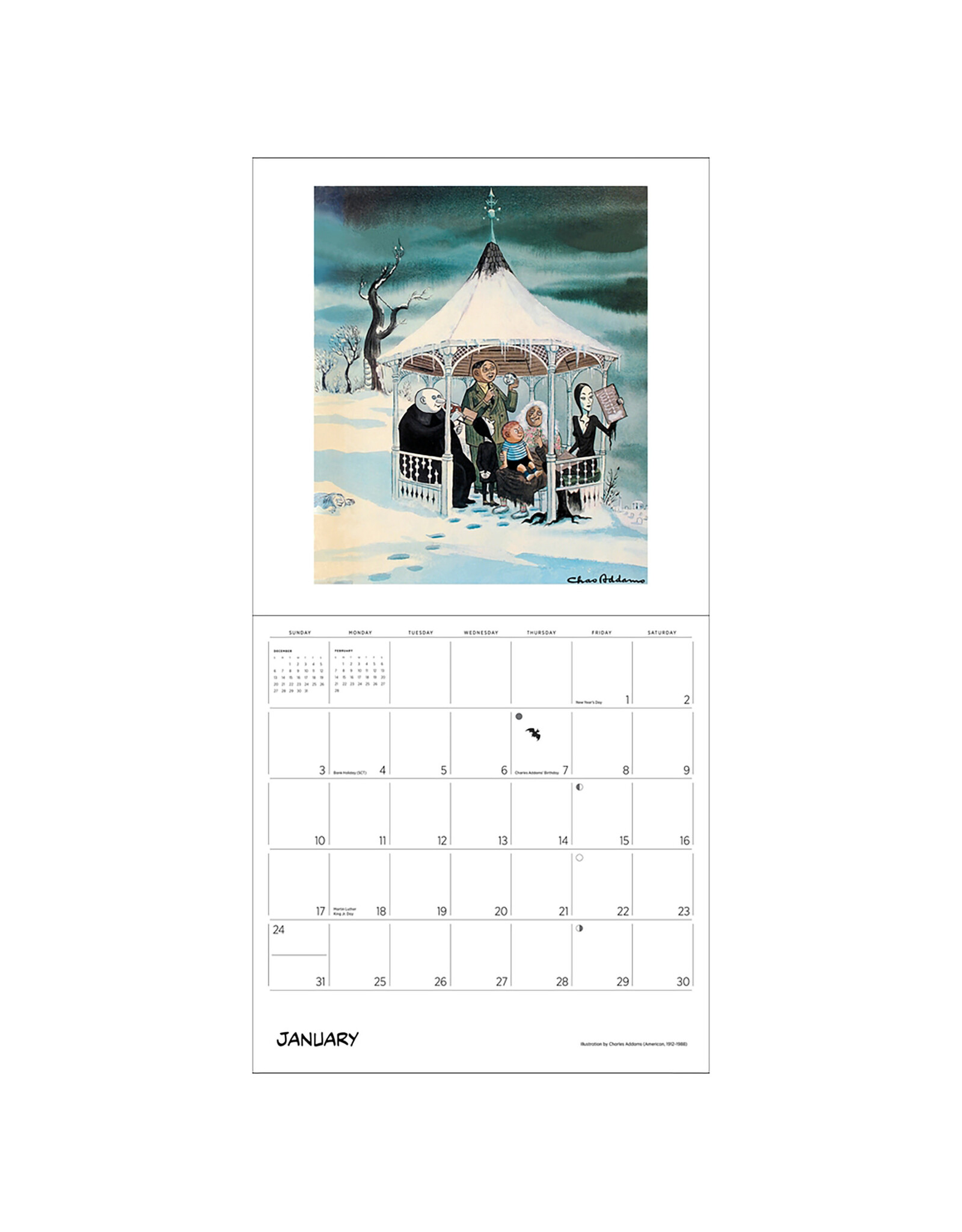Pomegranate Charles Addams: The Addams Family 2027 Wall Calendar
