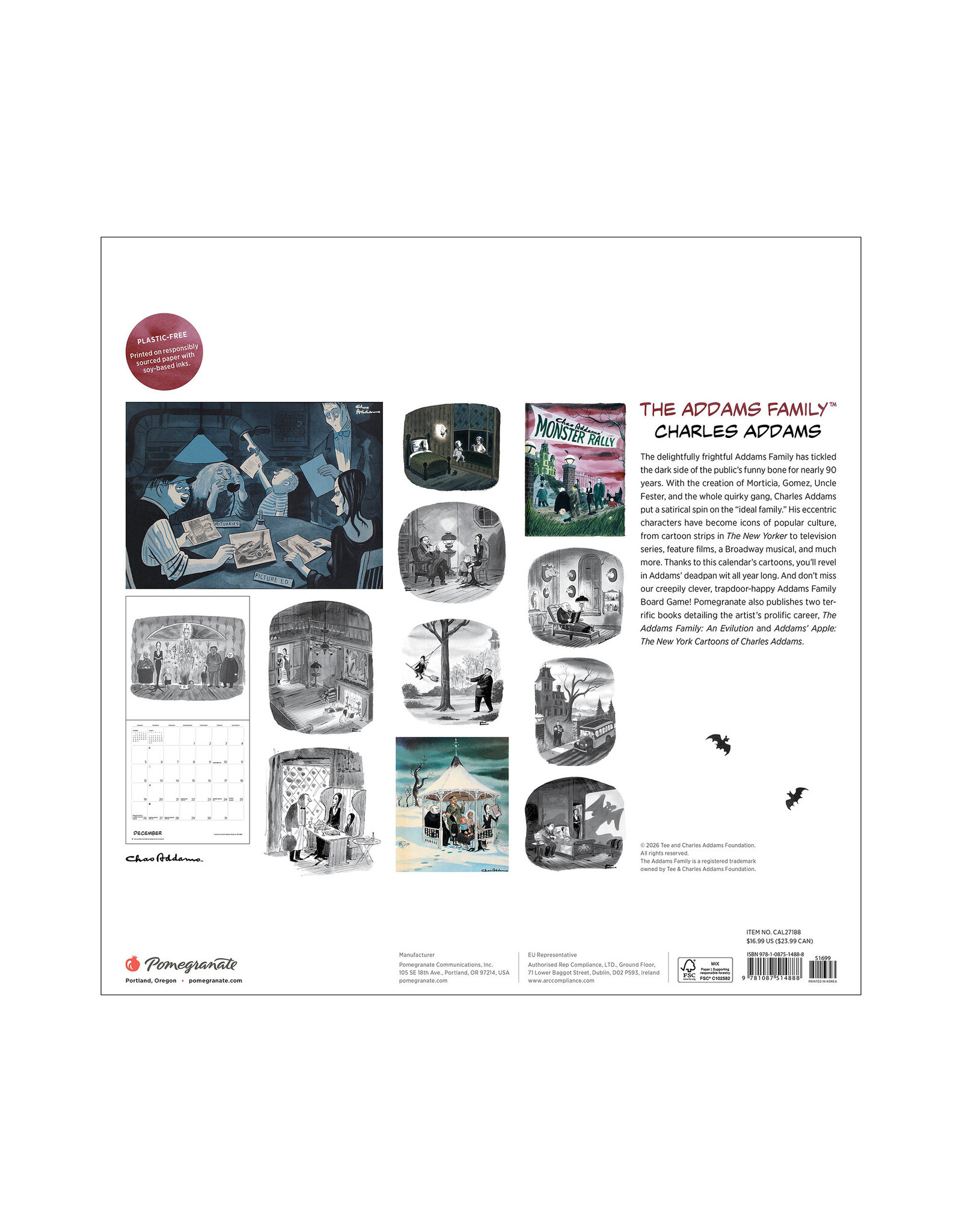 Pomegranate Charles Addams: The Addams Family 2027 Wall Calendar
