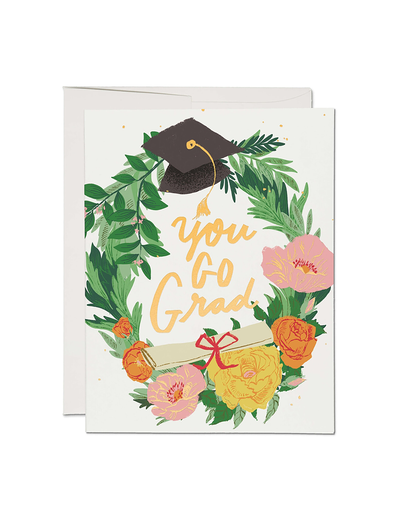 Red Cap Cards Graduation Wreath A2 Greeting Card