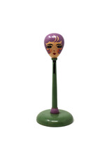 Vintage Hand-Painted Flapper Doll Green and Purple Wooden Hat Stand