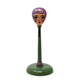 Vintage Hand-Painted Flapper Doll Green and Purple Wooden Hat Stand