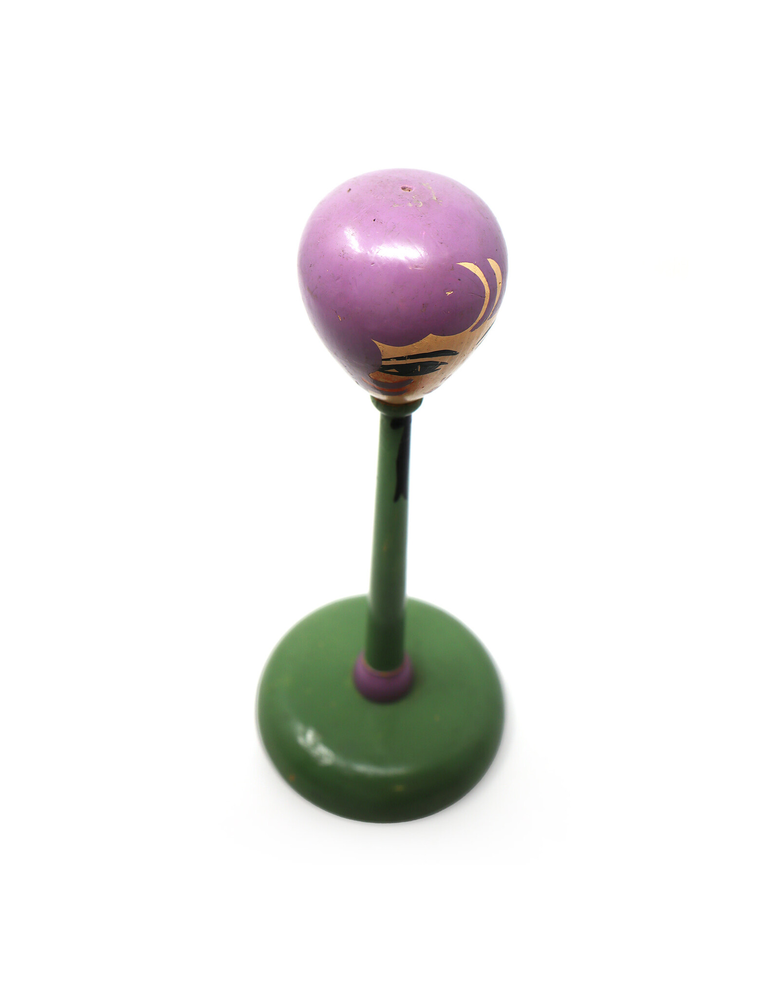 Vintage Hand-Painted Flapper Doll Green and Purple Wooden Hat Stand