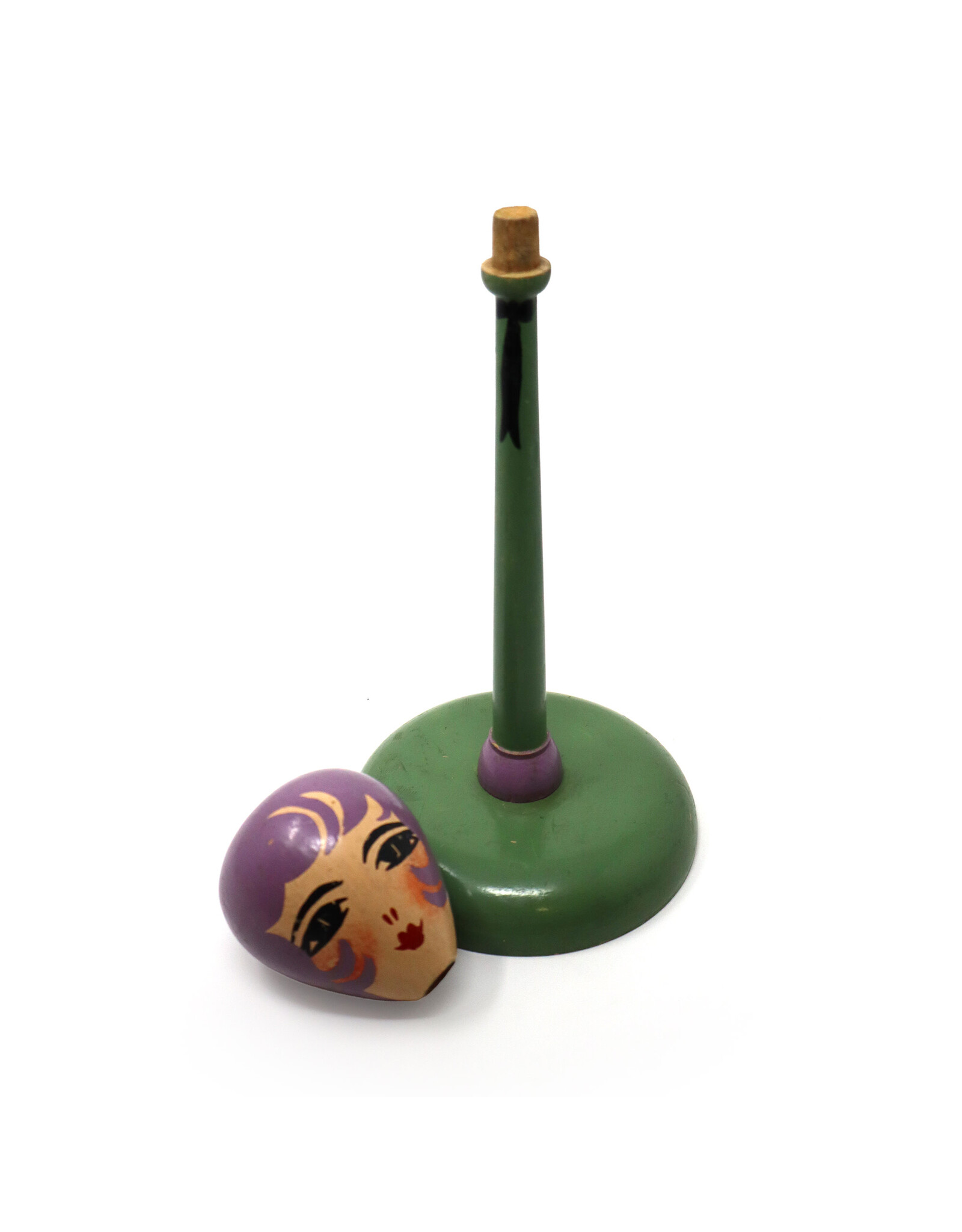 Vintage Hand-Painted Flapper Doll Green and Purple Wooden Hat Stand