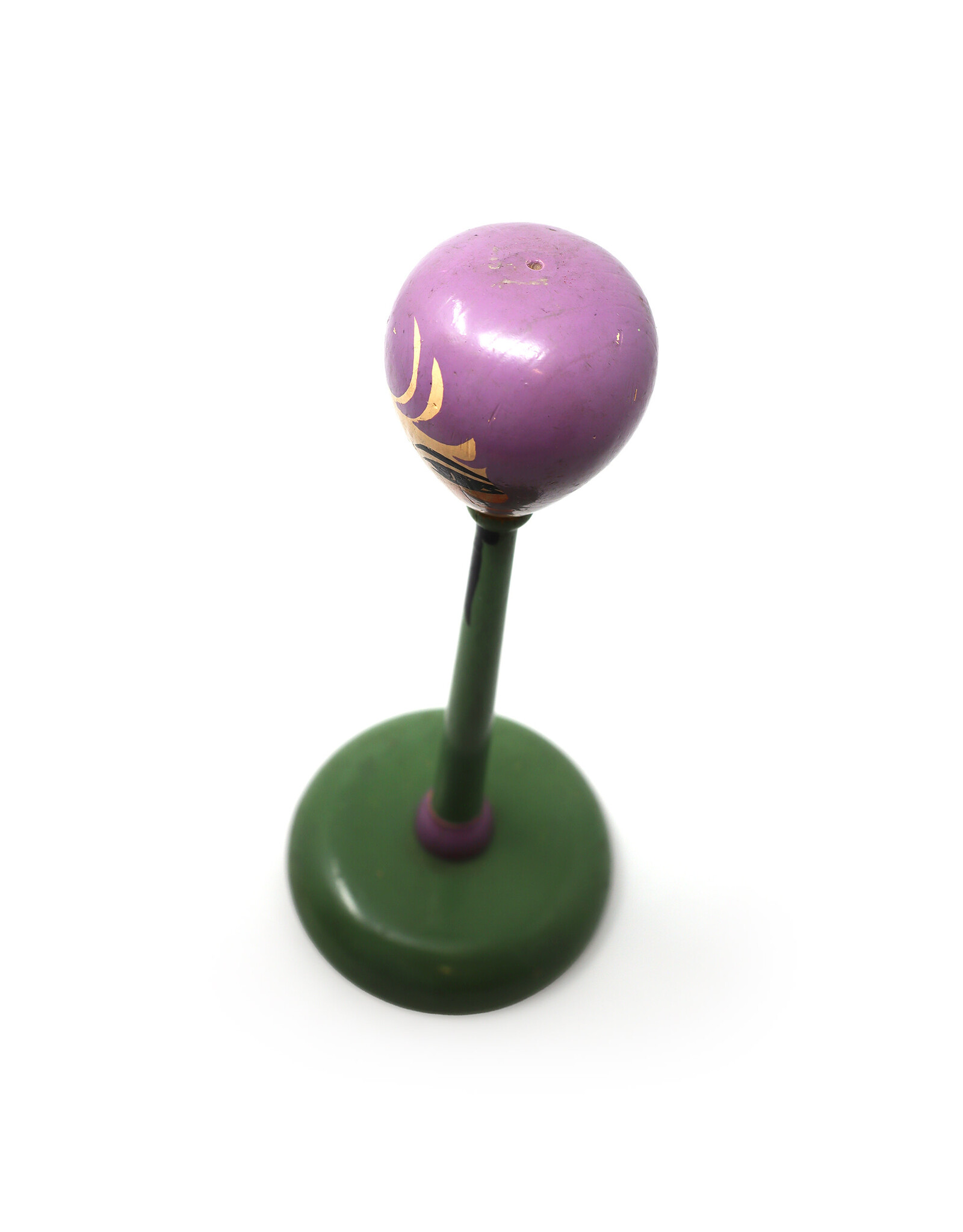 Vintage Hand-Painted Flapper Doll Green and Purple Wooden Hat Stand